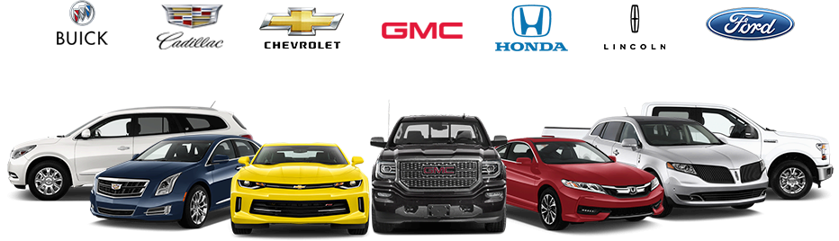 Lineup of new and used cars financed with Grand Trust auto loans